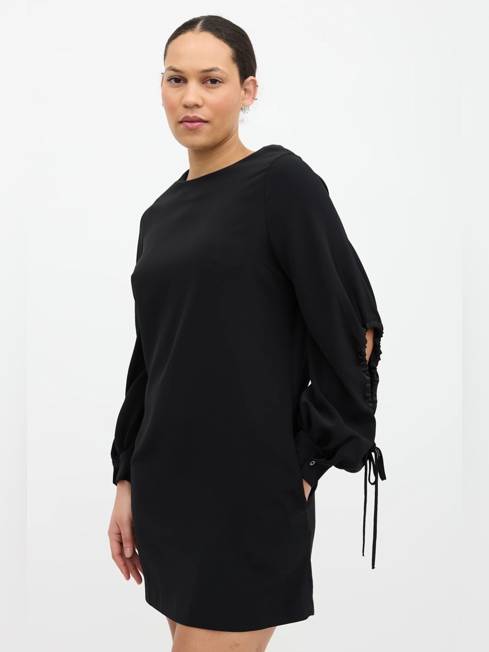 Victoria Beckham Cut Out Sleeve Black Mini Dress Womens Size 8 Minimalist Chic